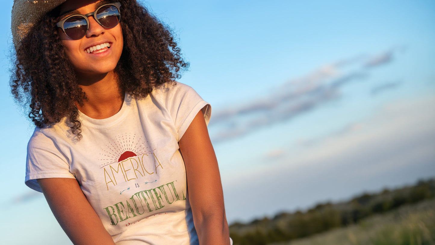 America Is Beautiful® Wild & Free Sunrise Womens Graphic T-Shirt
