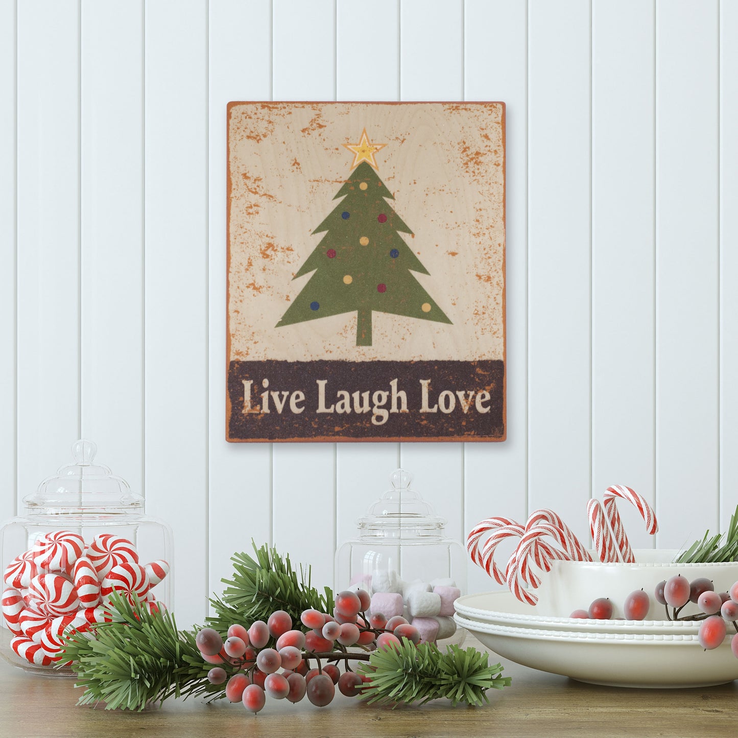 Star Topped Christmas Tree Wall Plaque Vintage Wood Sign Plaque by Live Laugh Love®