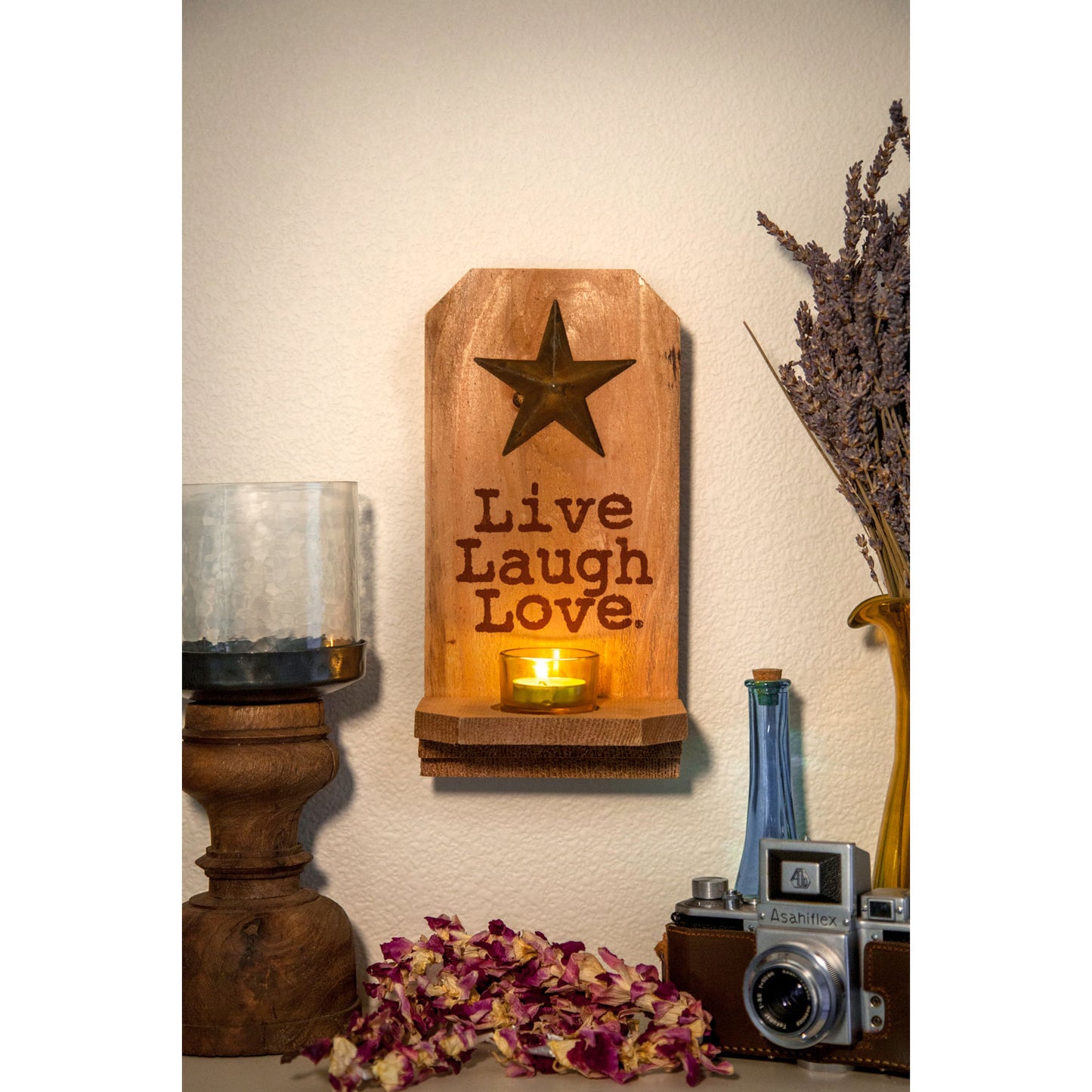 Lucky Star Wall Candle Sconce of rustic cedar wood by Live Laugh Love®