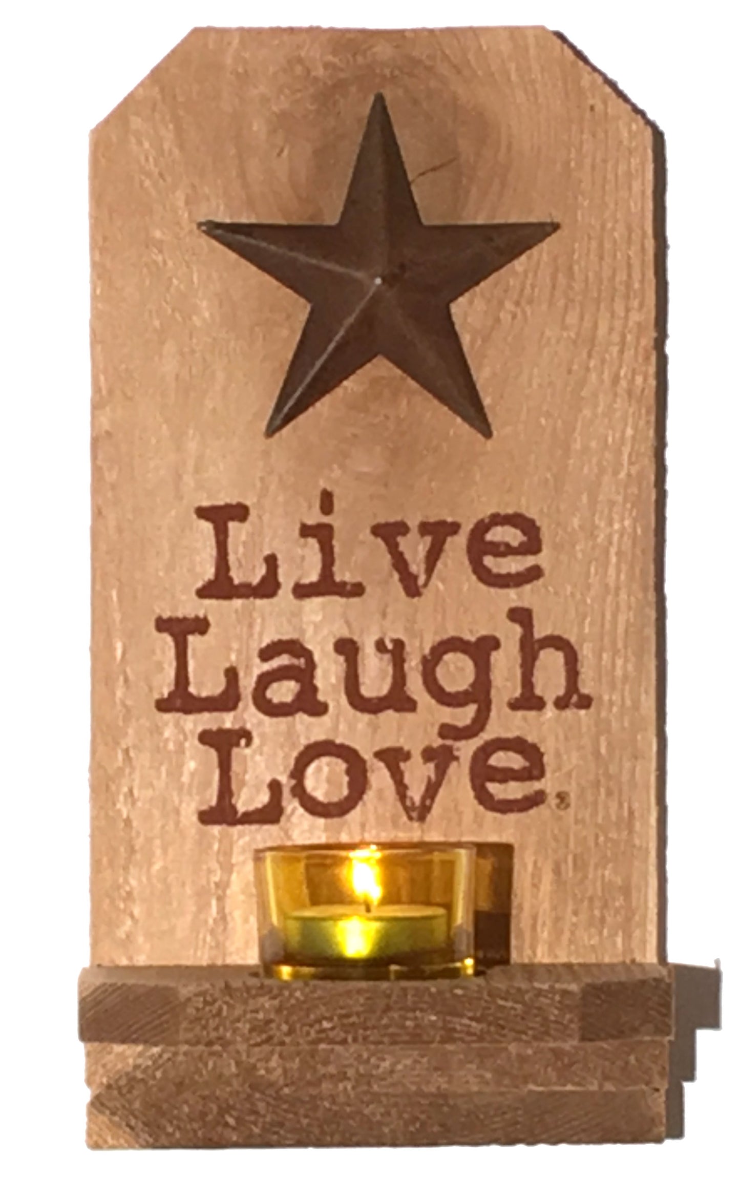 Lucky Star Wall Candle Sconce of rustic cedar wood by Live Laugh Love®