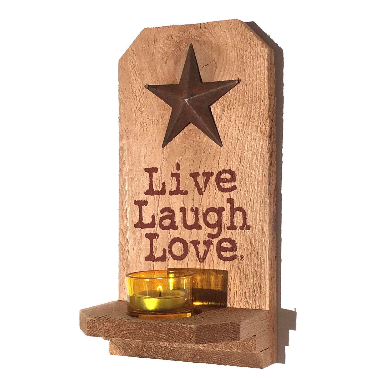 Lucky Star Wall Candle Sconce of rustic cedar wood by Live Laugh Love®
