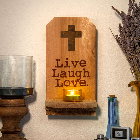 Faithful Wall Candle Sconce of rustic cedar wood by Live Laugh Love®