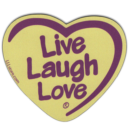 Live Laugh Love® Decorative Heart Shape Message Magnet - Purple on Yellow