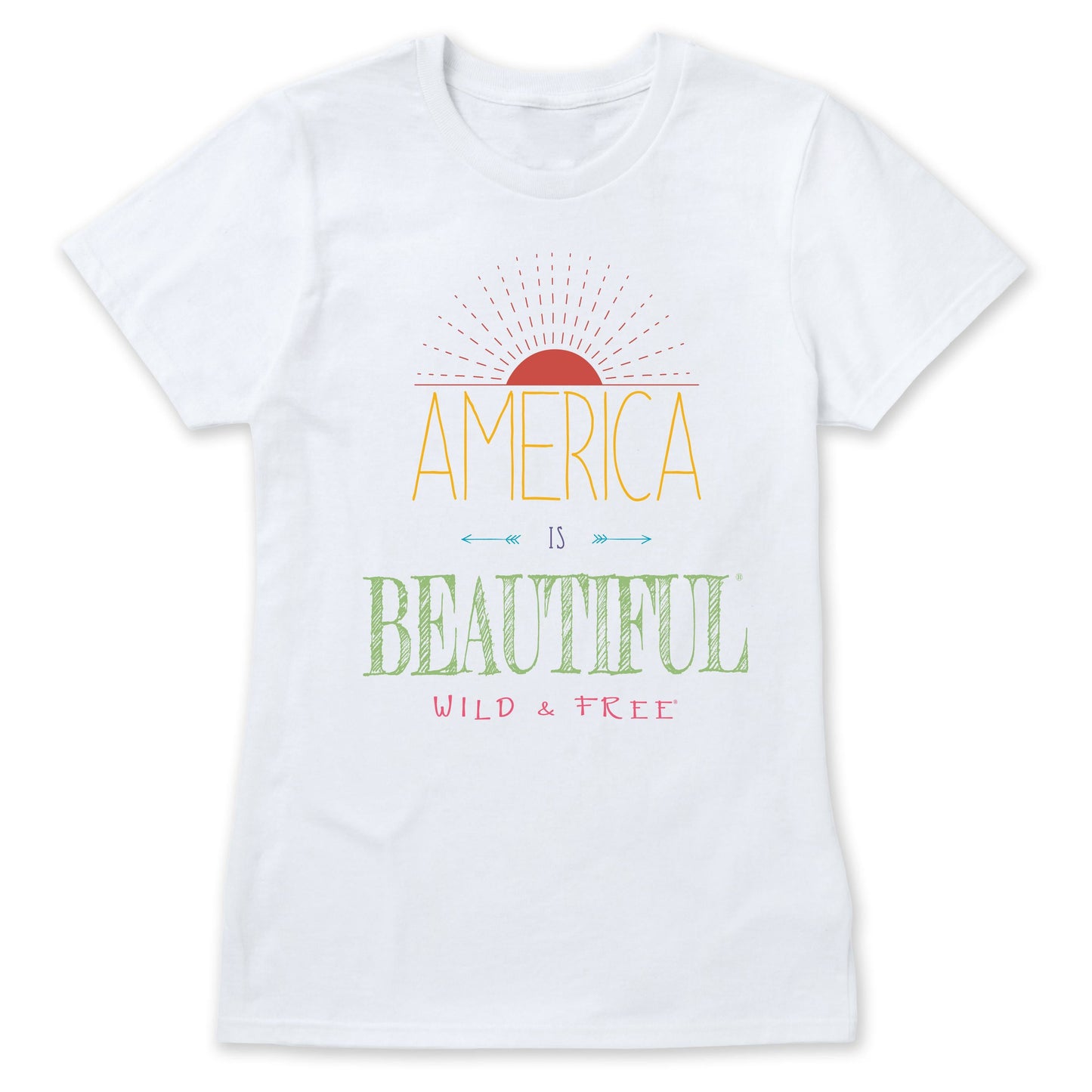 America Is Beautiful® Wild & Free Sunrise Womens Graphic T-Shirt