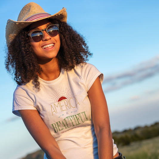 America Is Beautiful® Wild & Free Sunrise Womens Graphic T-Shirt