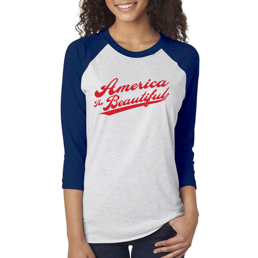 America Is Beautiful® Vintage Baseball Tee in Blue and White (unisex)