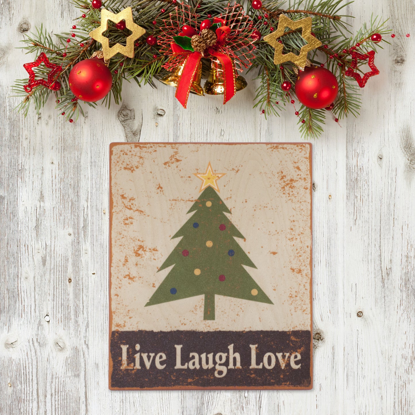 Star Topped Christmas Tree Wall Plaque Vintage Wood Sign Plaque by Live Laugh Love®