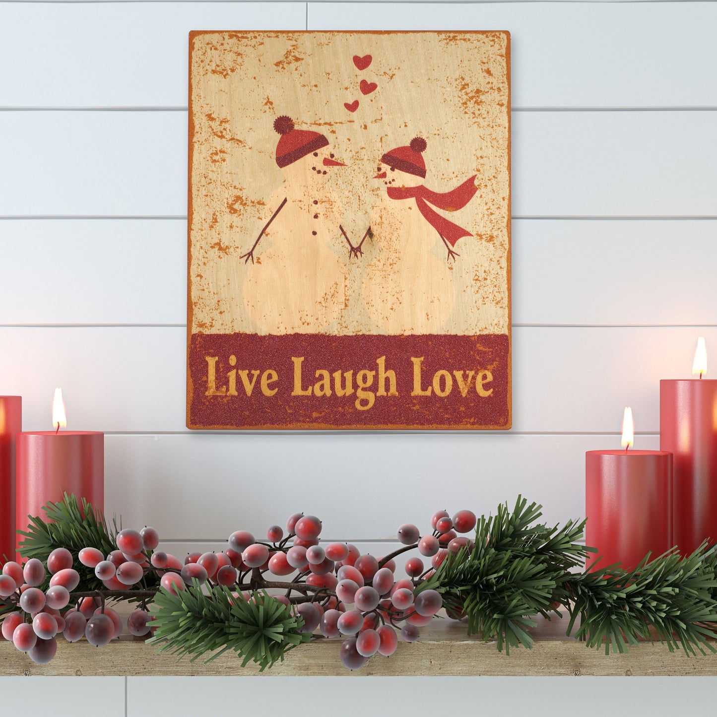 Mr. & Mrs. Snowman Christmas Vintage Wood Sign Plaque by Live Laugh Love®