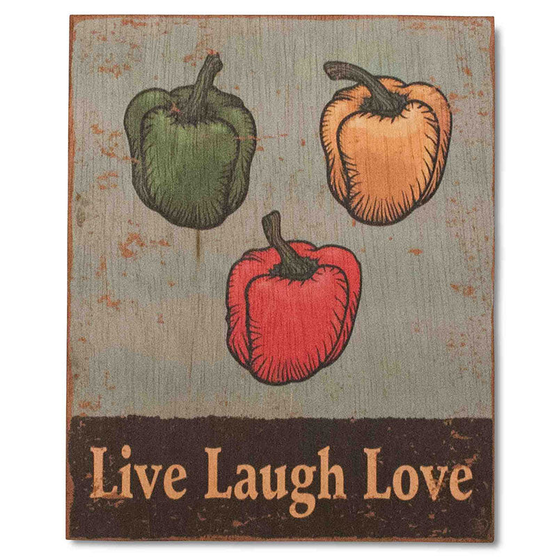 Peppery Plaque - Wood plaque with bell pepper image for kitchen by Live Laugh Love®