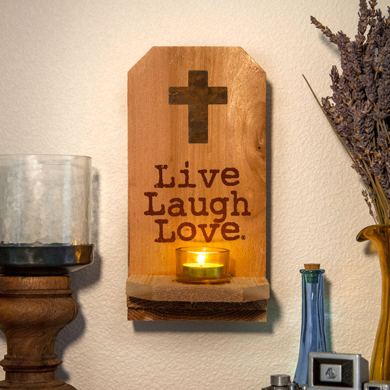 Faithful Wall Candle Sconce of  rustic cedar wood by Live Laugh Love®